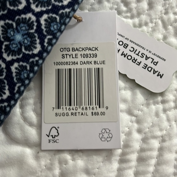 Sakroots backpack. Navy EcoTwill fabric. 9” L x 6” W x 15” H. 28.5” drop. - Picture 2 of 5